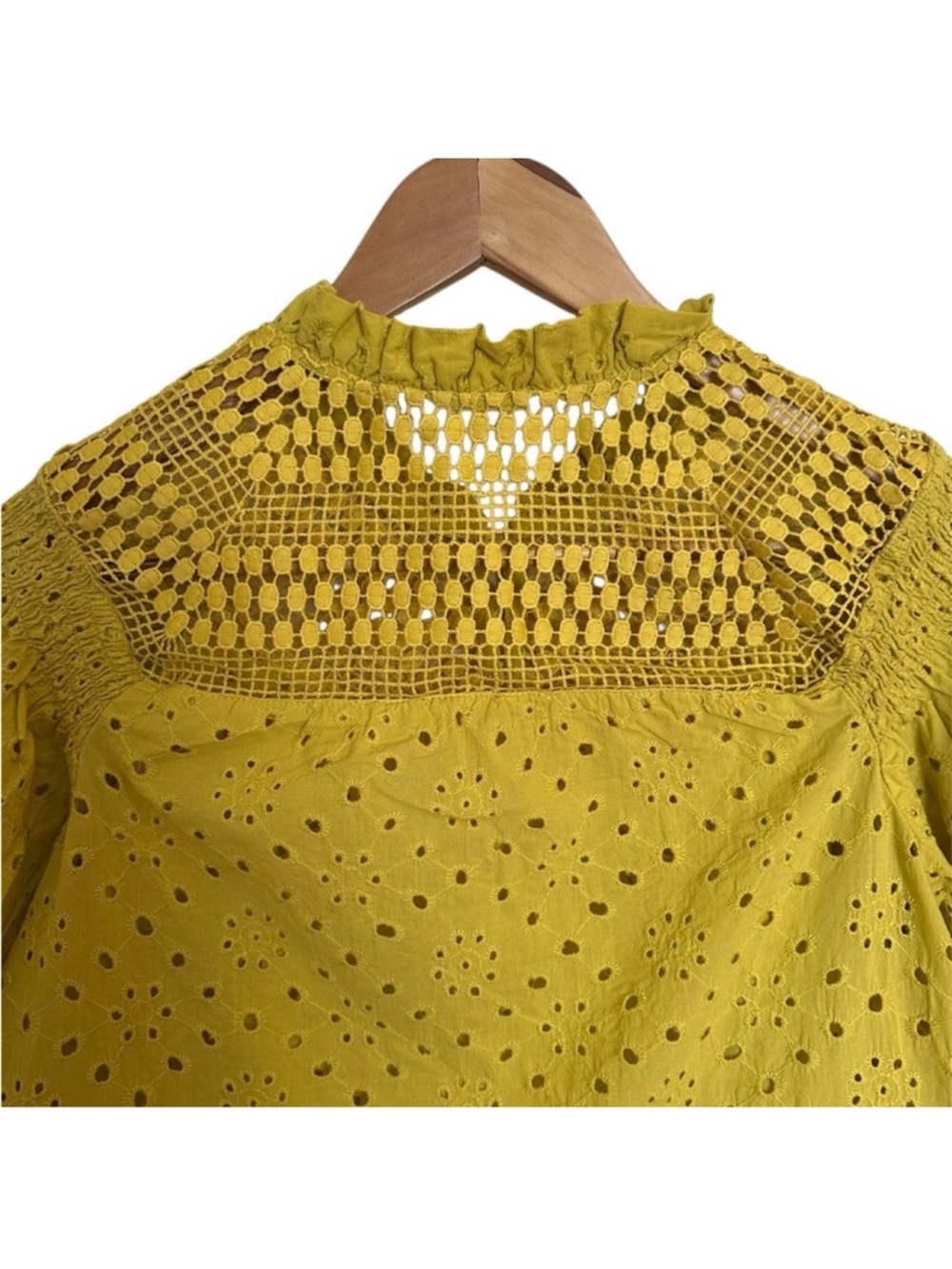 Adiva Eyelet Lace Yoke 100% Cotton Puff Sleeve Top - Picture 5 of 6